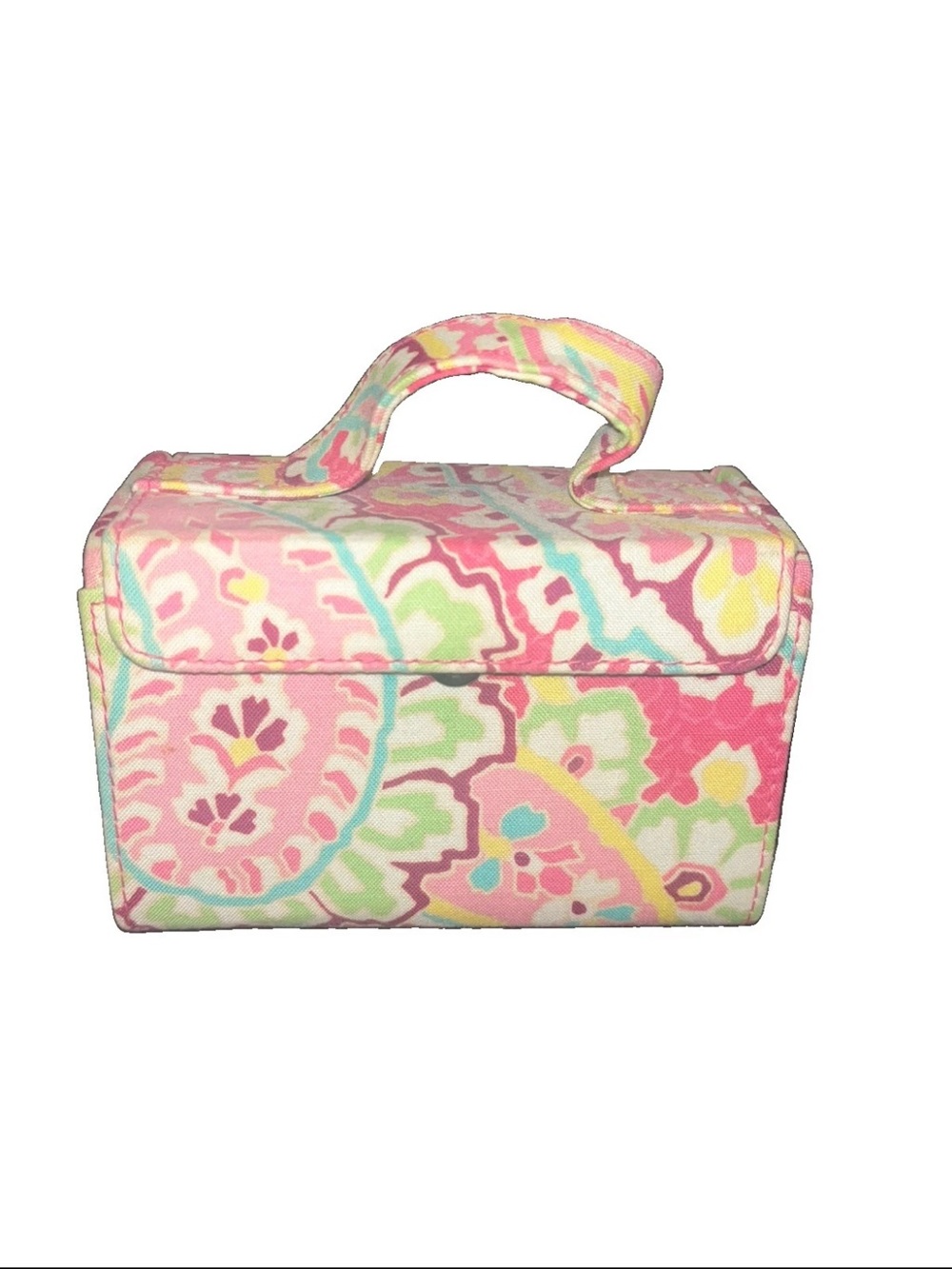 Vintage Y2K Vera Bradley Mini Travel Jewelry Hard Case w/Ring Box Capri Melon
